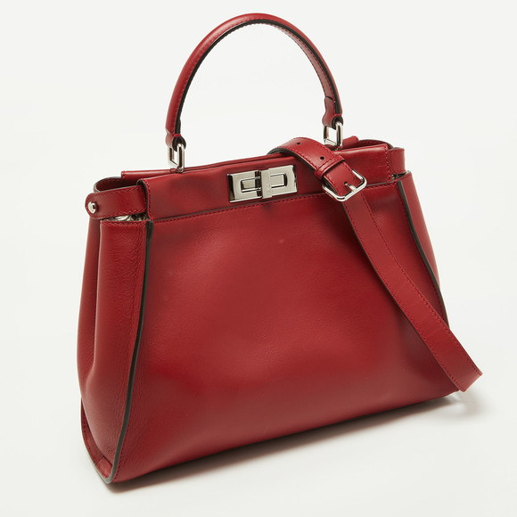FENDI Red Leather Regular PeekabooTop Handle Bag - Picture 3 of 8